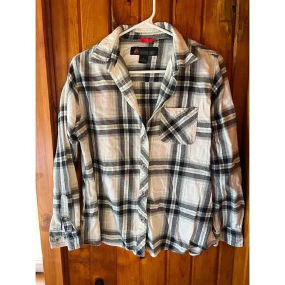 AW Outfitters Casual Plaid Flannel Button-Down Shirt Black White Pattern Size XL - Picture 1 of 3